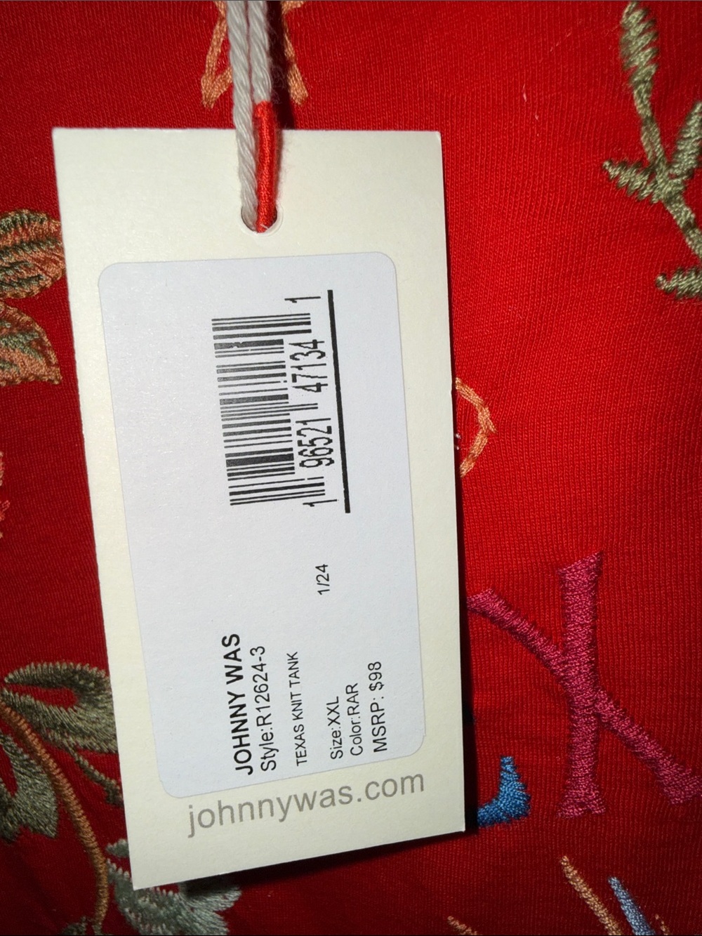 Johnny Was Red Embroidered Sleeveless Tank Texas! - Picture 3 of 6